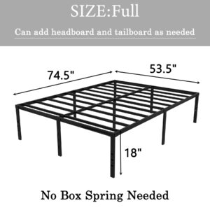 Yedop 18 Inch Full Size Metal Bed Frame, Full Bed Frame No Box Spring Needed, 2500 lbs Heavy Duty Steel Slat Support, Non-Slip, Noise Free, Sturdy Metal Bed Frame, Black