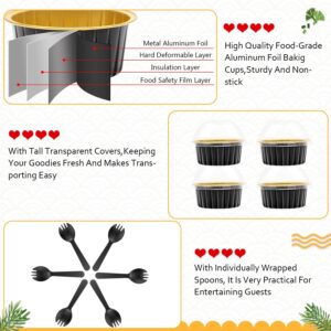 5oz Mini Cake Baking Pans with Lids 100 Pack,LNYZQUS Disposable Mini Aluminum Cupcake Pan Muffin Cups, Small Cake Baking Cups Muffin Tin Cupcake Liners Containers for Custard Creme Brulee-Black