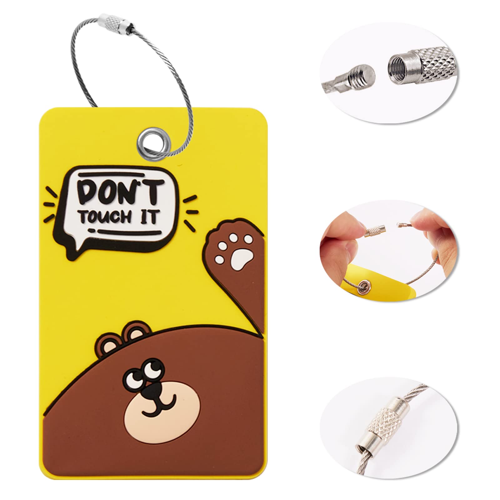 SIVEUMIL 6PCS Unique Cute Animal Luggage Tags with Smile Reminder,Bright Silicone,Includes Name Cards with Full Privacy Cover & Stainless Steel Loops,Funny Suitcase Identify Labels for Women Men Kids