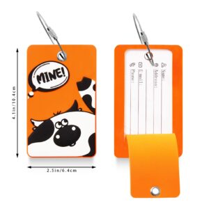 SIVEUMIL 6PCS Unique Cute Animal Luggage Tags with Smile Reminder,Bright Silicone,Includes Name Cards with Full Privacy Cover & Stainless Steel Loops,Funny Suitcase Identify Labels for Women Men Kids