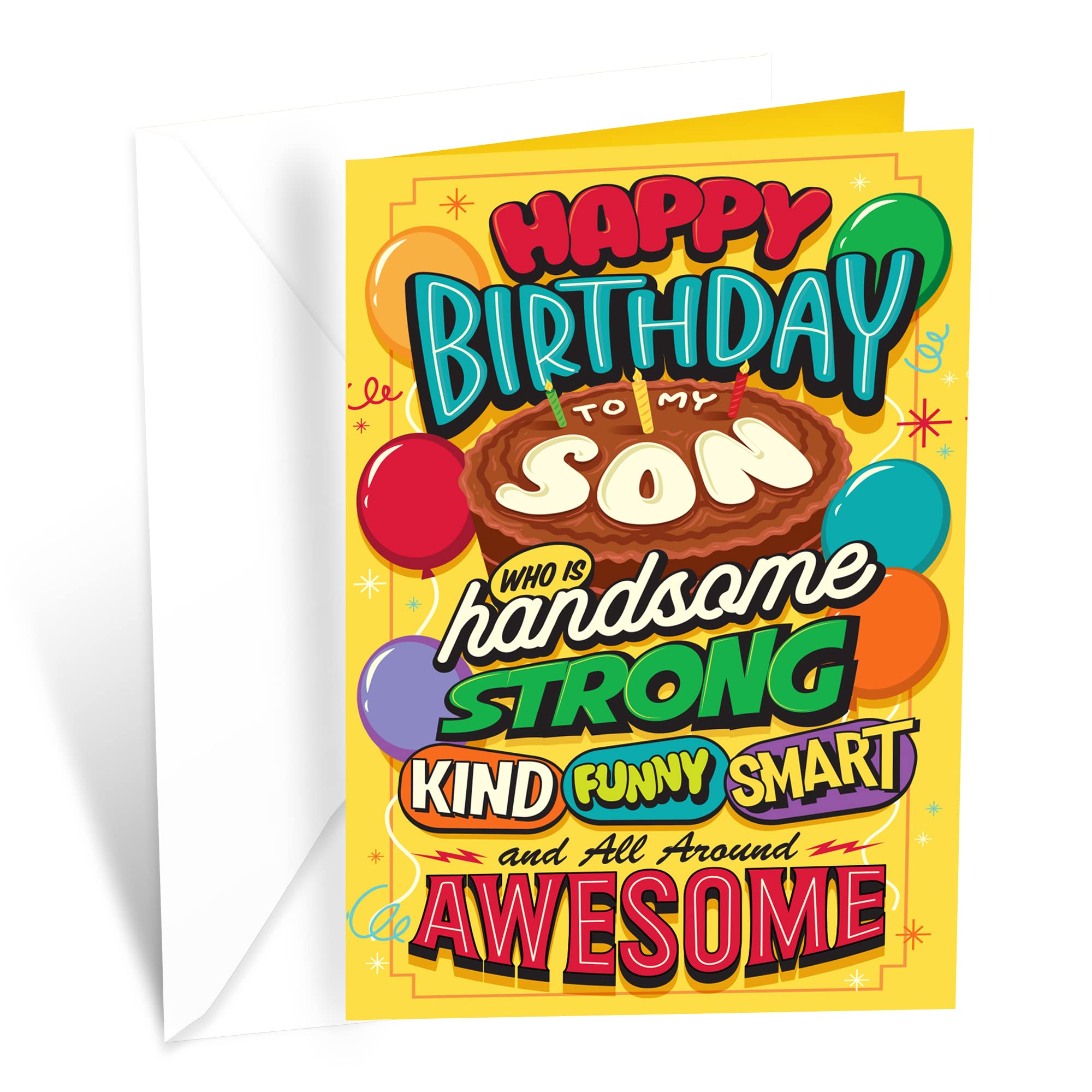 Prime Greetings Birthday Card For Son, Made in America, Eco-Friendly, Thick Card Stock with Premium Envelope 5in x 7.75in, Packaged in Protective Mailer