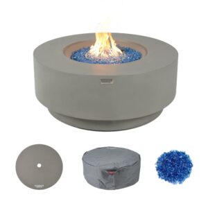 elementi plus colosseo natural gas fire pit for outside outdoor fire pit table smokeless firepit concrete round fire bowl patio heater fireplace 60000 btus - light grey, 40.9 x 40.9 inches