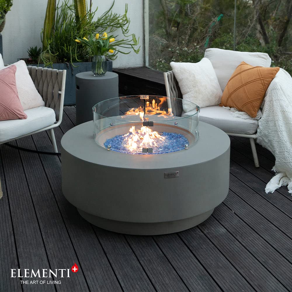 Elementi Plus Colosseo Natural Gas Fire Pit for Outside Outdoor Fire Pit Table Smokeless Firepit Concrete Round Fire Bowl Patio Heater Fireplace 60000 BTUs - Light Grey, 40.9 x 40.9 Inches