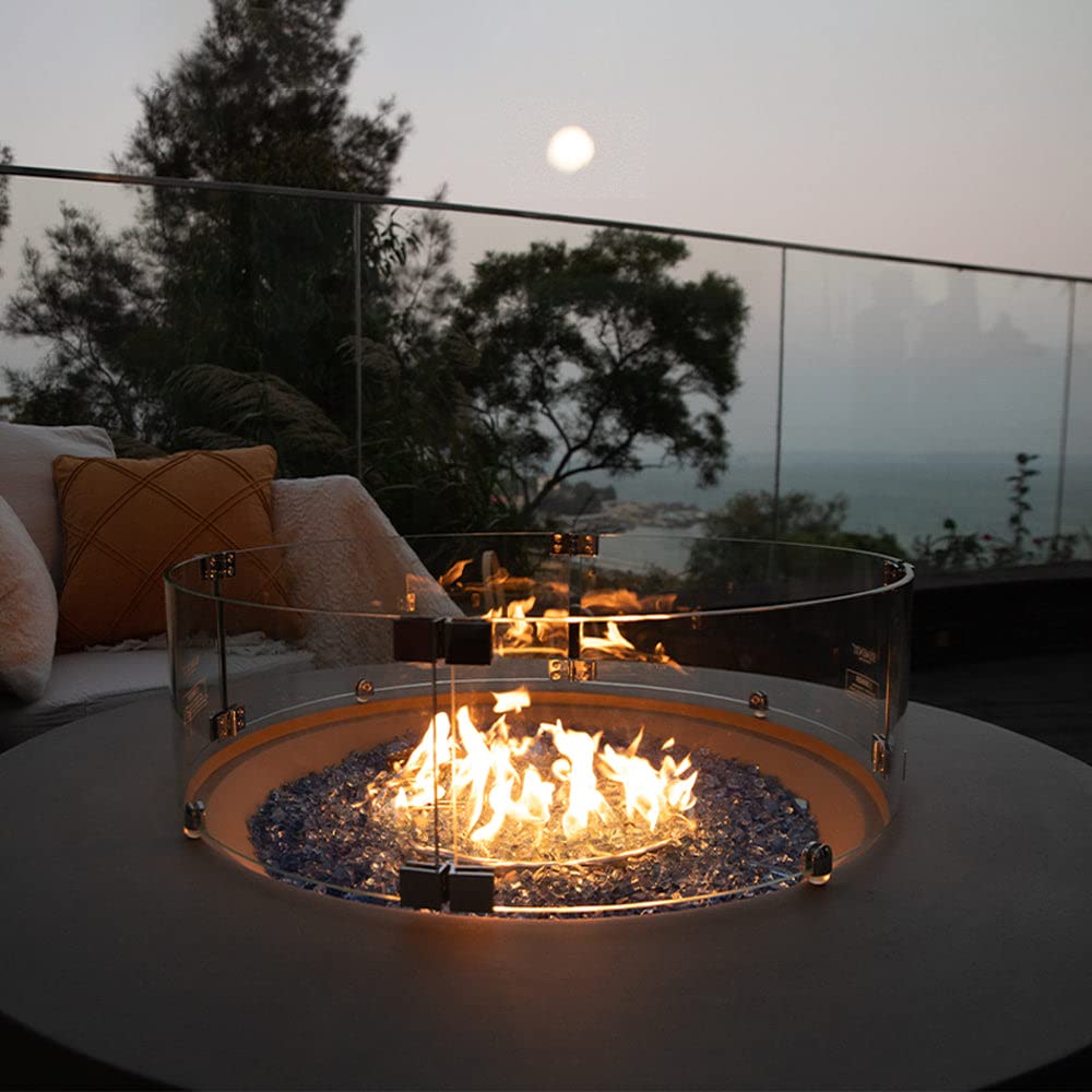 Elementi Plus Colosseo Natural Gas Fire Pit for Outside Outdoor Fire Pit Table Smokeless Firepit Concrete Round Fire Bowl Patio Heater Fireplace 60000 BTUs - Light Grey, 40.9 x 40.9 Inches