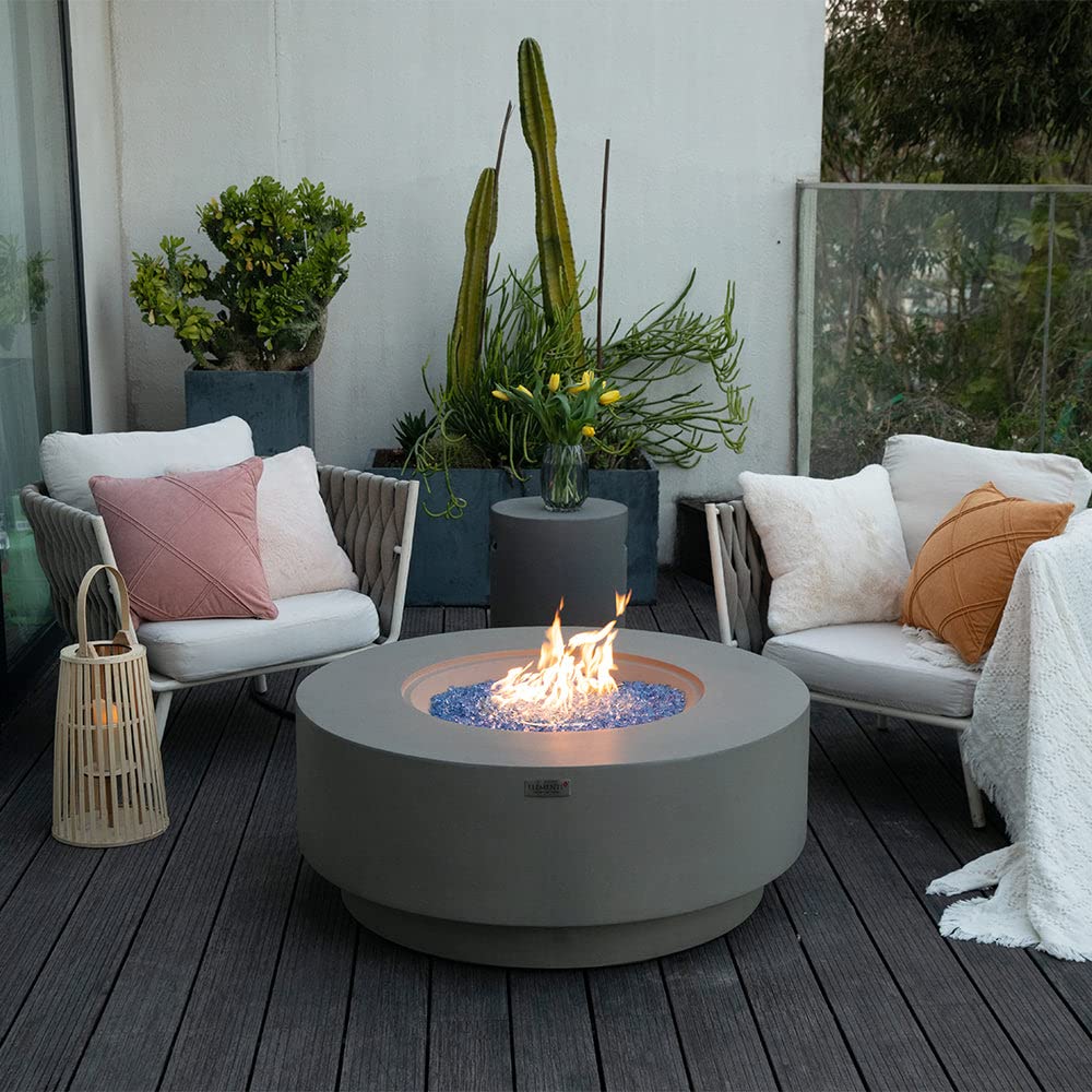 Elementi Plus Colosseo Natural Gas Fire Pit for Outside Outdoor Fire Pit Table Smokeless Firepit Concrete Round Fire Bowl Patio Heater Fireplace 60000 BTUs - Light Grey, 40.9 x 40.9 Inches