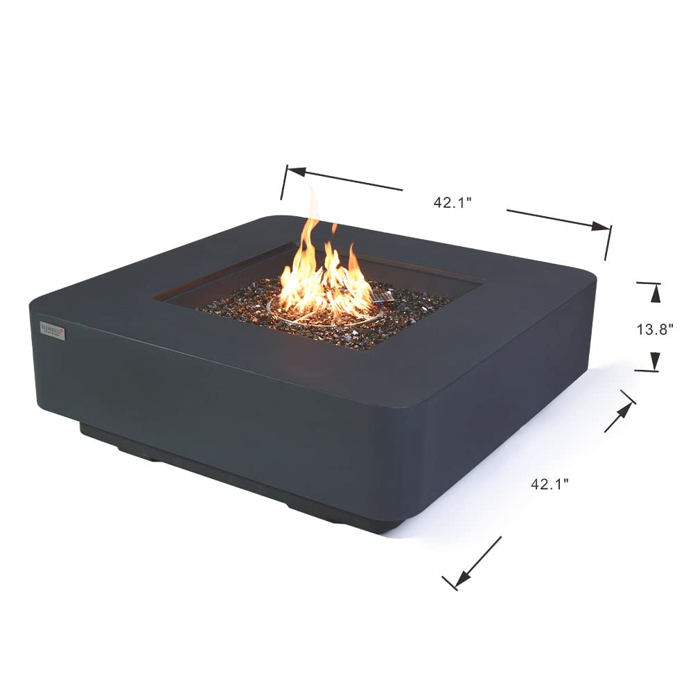 Elementi Plus Bergamo Natural Gas Fire Pit for Outside Outdoor Fire Pit Table Smokeless Firepit Concrete Square Fire Table Patio Heater Fireplace 60000 BTUs - Dark Grey, 42.1 x 42.1 Inches