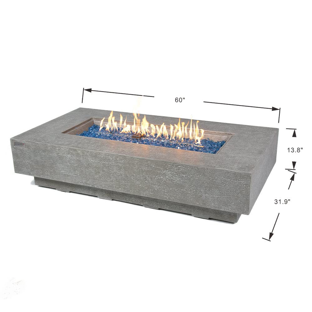 Elementi Plus Riviera Natural Gas Fire Pit for Outside Outdoor Fire Pit Table Smokeless Firepit Concrete Rectangular Fire Table Patio Heater Fireplace 60000 BTUs - Light Grey, 60 x 31.9 Inches