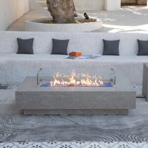 Elementi Plus Riviera Natural Gas Fire Pit for Outside Outdoor Fire Pit Table Smokeless Firepit Concrete Rectangular Fire Table Patio Heater Fireplace 60000 BTUs - Light Grey, 60 x 31.9 Inches