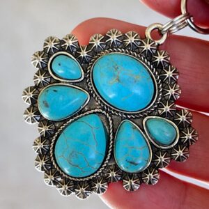 Silver Boho Western Medallion Turquoise Zipper Pull for Backpacks, Cute Purse Charms, Unique Custom Handbag Jewelry, Personalized Zipper Charms, Camera Bag Charms, Cool Key Chain Charm