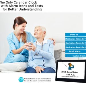 Véfaîî 11.5 '' Ultra Large Digital Clock with 19 Alarms & 20 Custom Reminders, Auto DST & Dimming Clock for Wall and Table, Calendar Clock for Seniors Vision Impaired Memory Loss,Black (QM1001-BLACK)