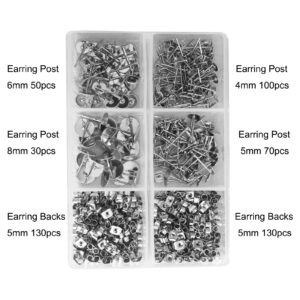 DIYEAR 316L Stainless Steel Earring Posts, 510pcs 4/5/6/8mm Blanks Hypoallergenic Earring Studs with Earring Backs for Jewelry Making Supplies Earring findings