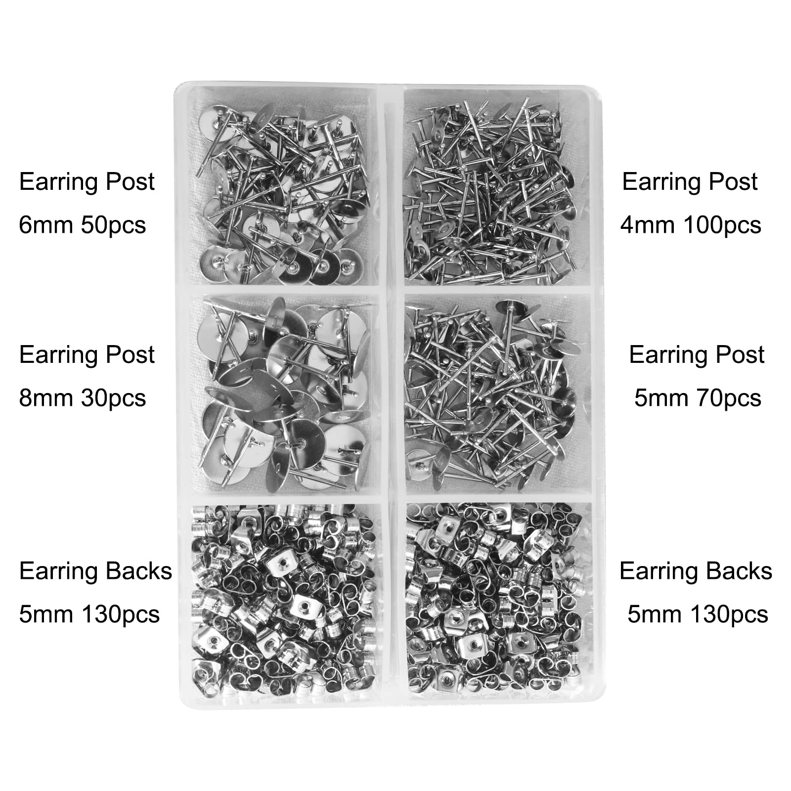 DIYEAR 316L Stainless Steel Earring Posts, 510pcs 4/5/6/8mm Blanks Hypoallergenic Earring Studs with Earring Backs for Jewelry Making Supplies Earring findings