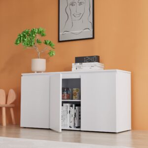 Cozy Castle Buffet Cabinet with Storage, Coffee Bar Cabinet with 3 Doors and Adjustable Shelf, Kitchen Buffet Sideboard for Living Room, Kitchen, 47.15" L x 24.65" H x 15.75" W, White