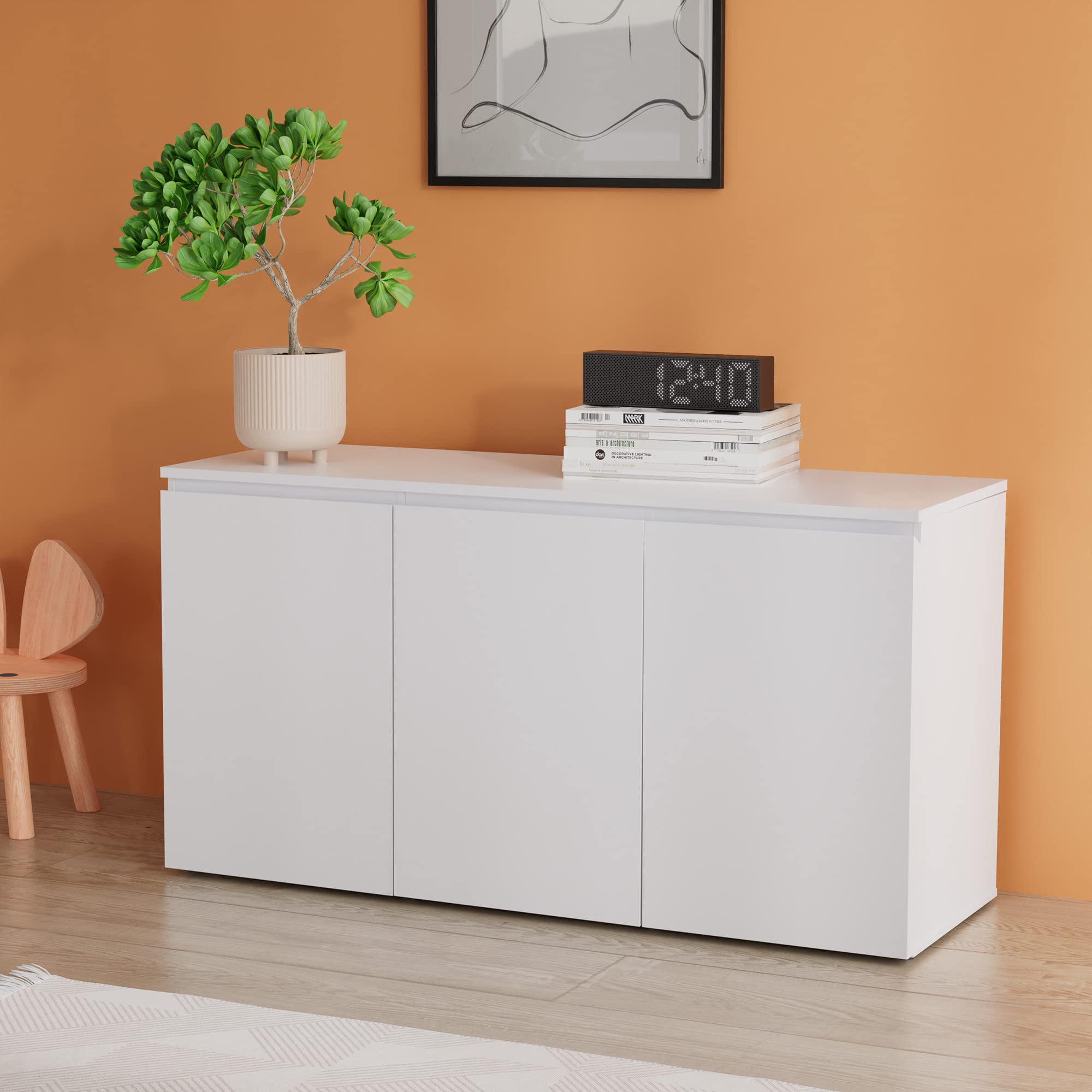 Cozy Castle Buffet Cabinet with Storage, Coffee Bar Cabinet with 3 Doors and Adjustable Shelf, Kitchen Buffet Sideboard for Living Room, Kitchen, 47.15" L x 24.65" H x 15.75" W, White