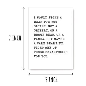EdgarGifts I Would Fight A Bear For You Sister - Sister Card - Funny Card For Sister - Thank You For Being My Sister - Happy Birthday Card For Sister