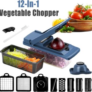 Pro Vegetable Chopper, Onion Chopper Slicer Dicer with Container, Food Chopper Vegetable Slicer, Veggie Chopper Slicer Dicer Cutter, 12-in-1 Mandoline Slicer, Blue