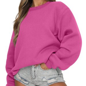 ANRABESS Women's Sweatshirts Hoodies Crewneck Oversized Fleece Pullover Sweaters Cute Top Y2K Teen Girls Preppy Clothes 2024 Hot Pink Large