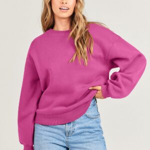 ANRABESS Women's Sweatshirts Hoodies Crewneck Oversized Fleece Pullover Sweaters Cute Top Y2K Teen Girls Preppy Clothes 2024 Hot Pink Large