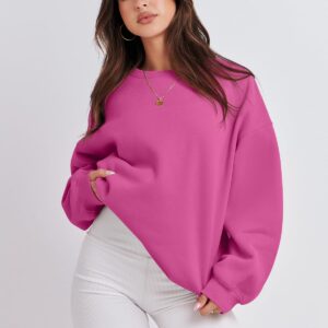 ANRABESS Women's Sweatshirts Hoodies Crewneck Oversized Fleece Pullover Sweaters Cute Top Y2K Teen Girls Preppy Clothes 2024 Hot Pink Large