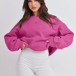 ANRABESS Women's Sweatshirts Hoodies Crewneck Oversized Fleece Pullover Sweaters Cute Top Y2K Teen Girls Preppy Clothes 2024 Hot Pink Large