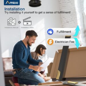 Amico Ceiling Fans with Lights, 72 Inch Indoor/Outdoor Large Industrial Ceiling Fan with Remote Control, Reversible, 8 Aluminum Blades, 3CCT, Dimmable, Damp Rated Black Ceiling Fan for Bedroom Patio