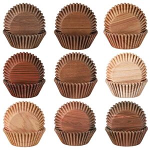 sannix 450pcs woodland cupcake liners, woodgrain baking cups cupcake wrappers paper wraps muffin liners for bridal showers wedding birthday party decorations supplies