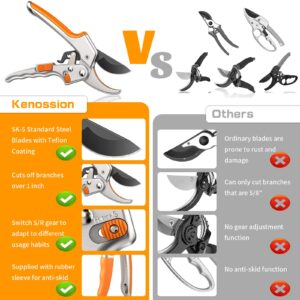 Pruning Shears, Kenossion Gardening Tools - Garden Shears with Ratchet Anvil, Professional Pruners for Gardening, Garden Clippers/Pruning Scissors with Stainless Steel Blades & Non-slip Handle