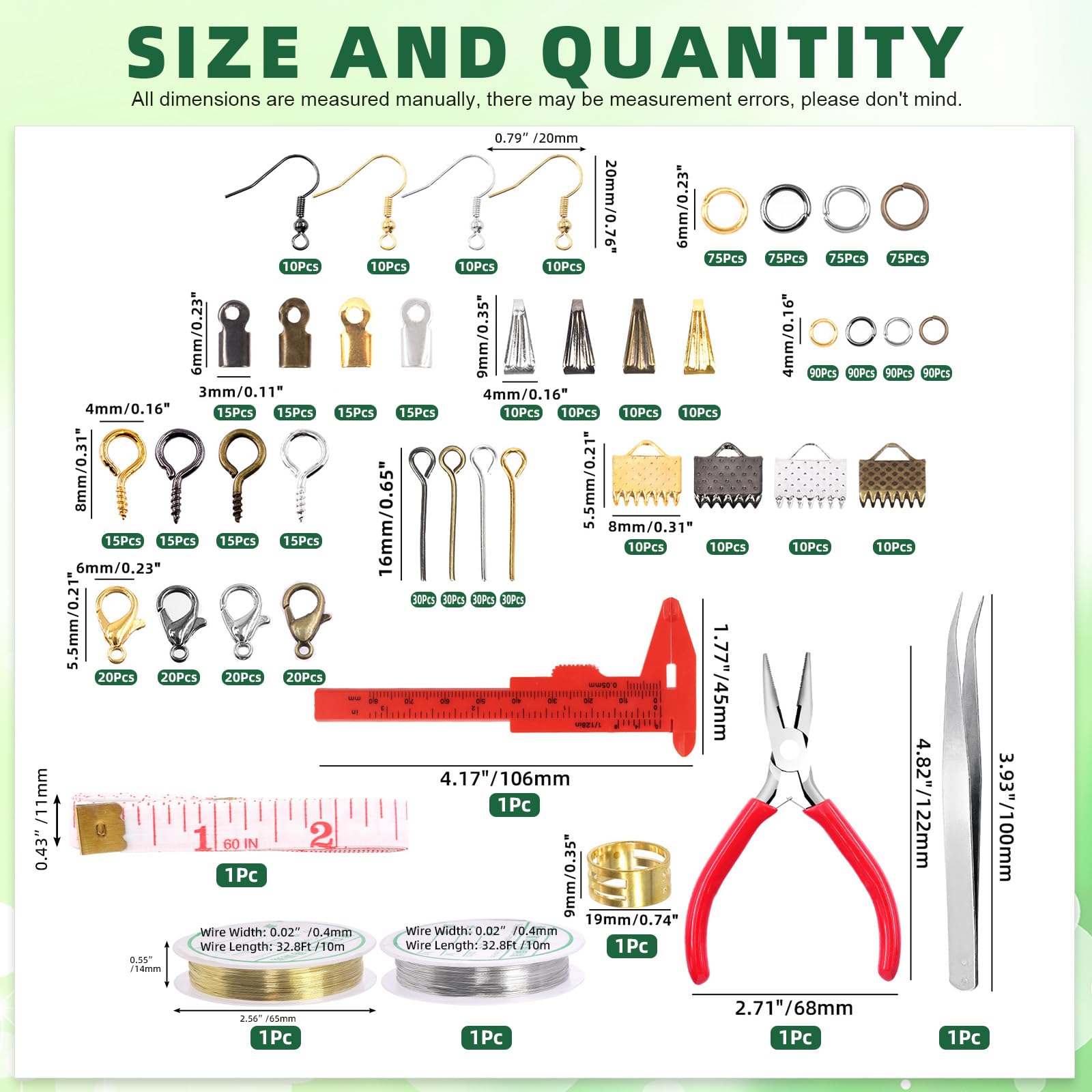 Keadic 1459Pcs Jewelry Findings Starter Kit Includes Jump Rings, Cord Ends, Eye Pin, Lobster Clasps, Earring Hooks, Beading Wires, Flat Nose Pliers for Jewelry Earring Bracket Necklace Making