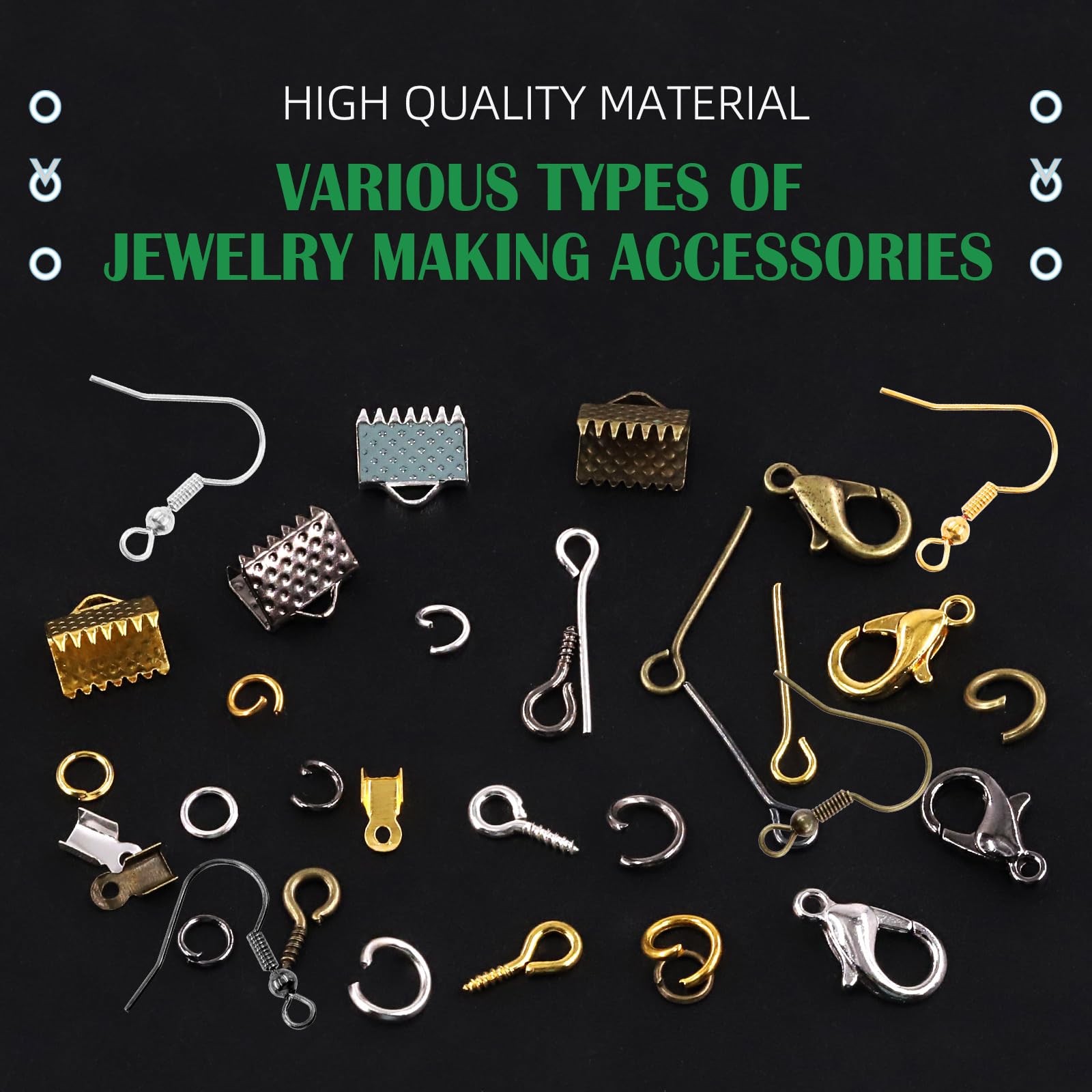 Keadic 1459Pcs Jewelry Findings Starter Kit Includes Jump Rings, Cord Ends, Eye Pin, Lobster Clasps, Earring Hooks, Beading Wires, Flat Nose Pliers for Jewelry Earring Bracket Necklace Making