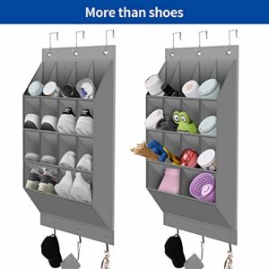 KLEVERISE 2 Pack Over the Door Shoe Organizer Hanging Shoe Rack Hanger Shoe Holder with 3 Hooks for Closet Door, 14 Pockets Gray