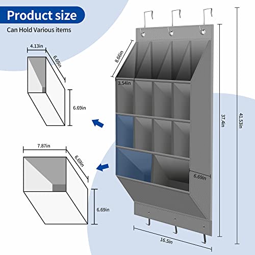 KLEVERISE 2 Pack Over the Door Shoe Organizer Hanging Shoe Rack Hanger Shoe Holder with 3 Hooks for Closet Door, 14 Pockets Gray