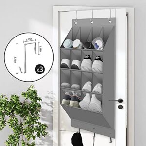 KLEVERISE 2 Pack Over the Door Shoe Organizer Hanging Shoe Rack Hanger Shoe Holder with 3 Hooks for Closet Door, 14 Pockets Gray