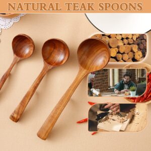 NAYAHOSE Wooden Soup Ladles,Wooden Spoons For Cooking, 3 Pcs Wooden Utensils for Cooking, Wooden Ladle,Natural Teak Wood Cooking Spoons,Kitchen Utensils set