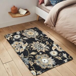 Lahome Floral Washable Area Rugs - 2x3 Non-Slip Small Entryway Rug Indoor, Throw Stain Resistant Kitchen Rugs Soft Black Paisley Print Bathroom Mats DoorMat Carpet for Bedroom Laundry Living Room Sink