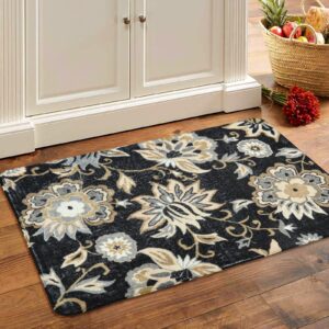 Lahome Floral Washable Area Rugs - 2x3 Non-Slip Small Entryway Rug Indoor, Throw Stain Resistant Kitchen Rugs Soft Black Paisley Print Bathroom Mats DoorMat Carpet for Bedroom Laundry Living Room Sink