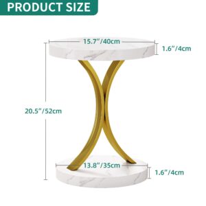 YITAHOME Round End Tables, Modern Gold Round Side Table with Faux Marble Top and Gold Metal Frame, Small End Table Accent Table Nightstand for Living Room Bedroom, Faux Marble White