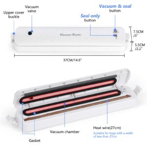 XTKS Vacuum Sealer Machine Compact One-Touch Automatic Air Sealing System for Dry Moist Fresh Modes Vacuum Sealer with 15Pcs Vacuum Sealer Bags for Airtight Food Storage and Sous Vide