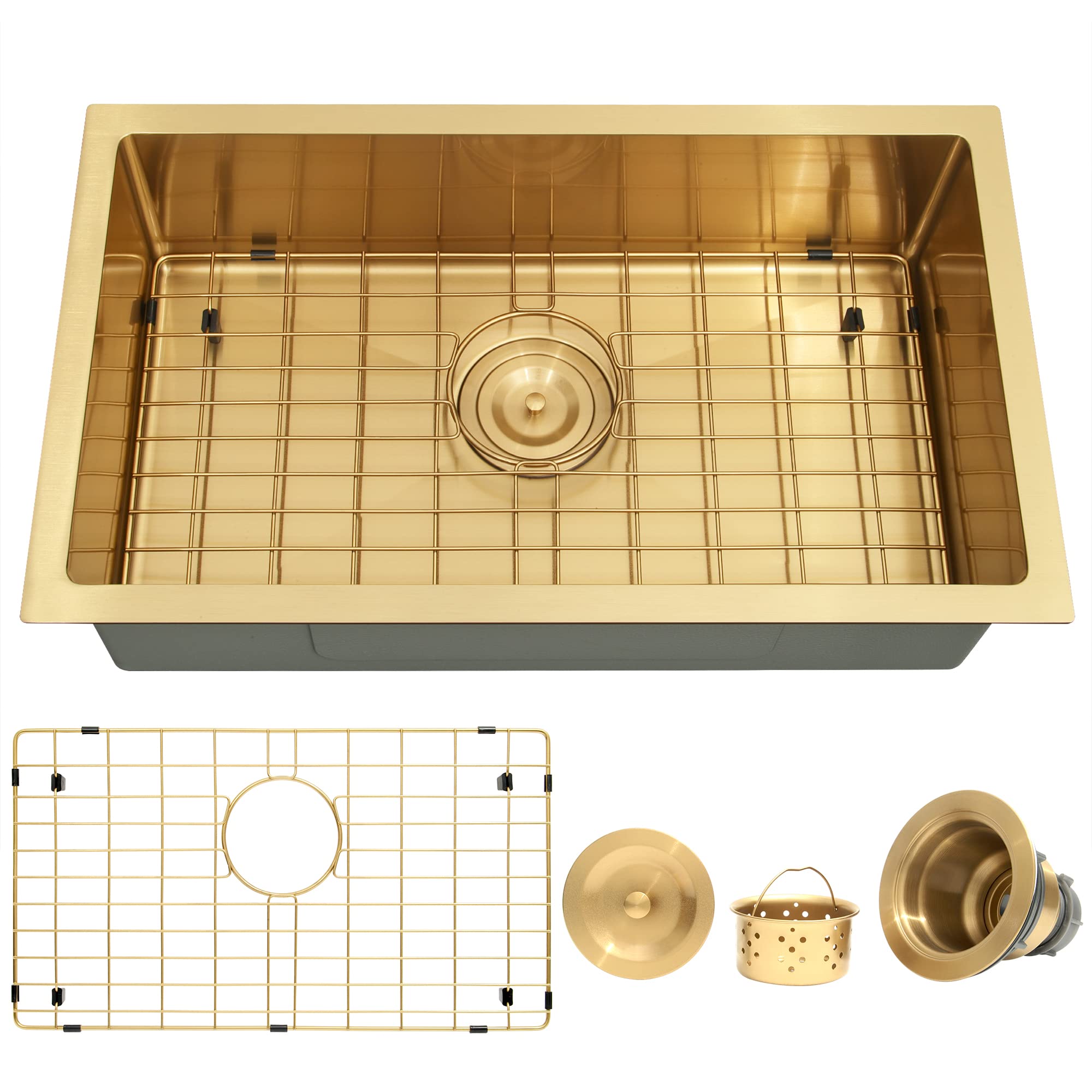 MILOSEN Gold RV Kitchen Sink, RV Camper Kitchen Sink, Small Single Bowl RV Sinks for a Camper Kitchen, 25×15 inch Undermount RV Sink with Gold Basket Strainer