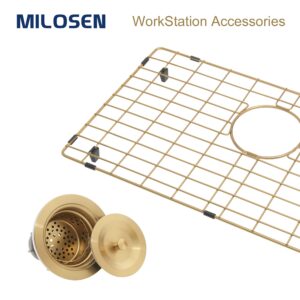 MILOSEN Gold RV Kitchen Sink, RV Camper Kitchen Sink, Small Single Bowl RV Sinks for a Camper Kitchen, 25×15 inch Undermount RV Sink with Gold Basket Strainer