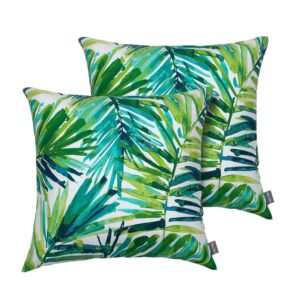 Magpie Fabrics Patio Pillow with Insert 18"x18", Set of 2, Fade-Resistant Outdoor Indoor Cushion Decorative Throw Pillow Decoration for Couch Garden Furniture - Green Palm Leaves