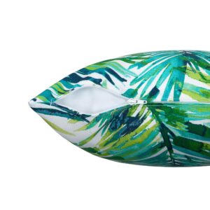 Magpie Fabrics Patio Pillow with Insert 18"x18", Set of 2, Fade-Resistant Outdoor Indoor Cushion Decorative Throw Pillow Decoration for Couch Garden Furniture - Green Palm Leaves