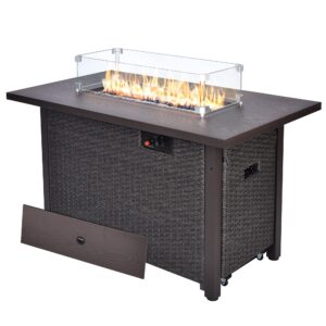 fire pit table 42 inch outdoor propane gas fire pit for outside 50,000 btu auto-ignition gas firepit outdoor rattan table with glass wind guard and cover