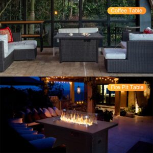 Fire Pit Table 42 Inch Outdoor Propane Gas Fire Pit for Outside 50,000 BTU Auto-Ignition Gas Firepit Outdoor Rattan Table with Glass Wind Guard and Cover