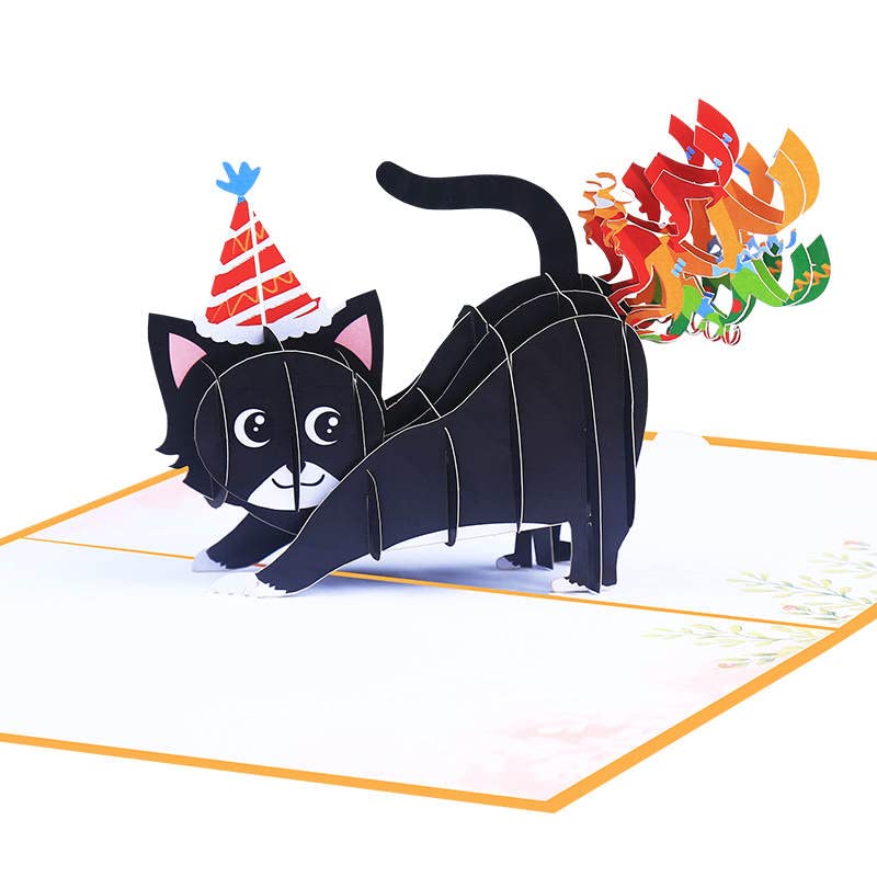 NAVWOD 3D Cat Farting Confetti Funny Birthday Card, Pop Up Birthday Card, Funny Birthday Card for Men, Women, Funny Birthday Cards for Husband, Wife, Friend, Mom, Dad and Every Cat Lover.