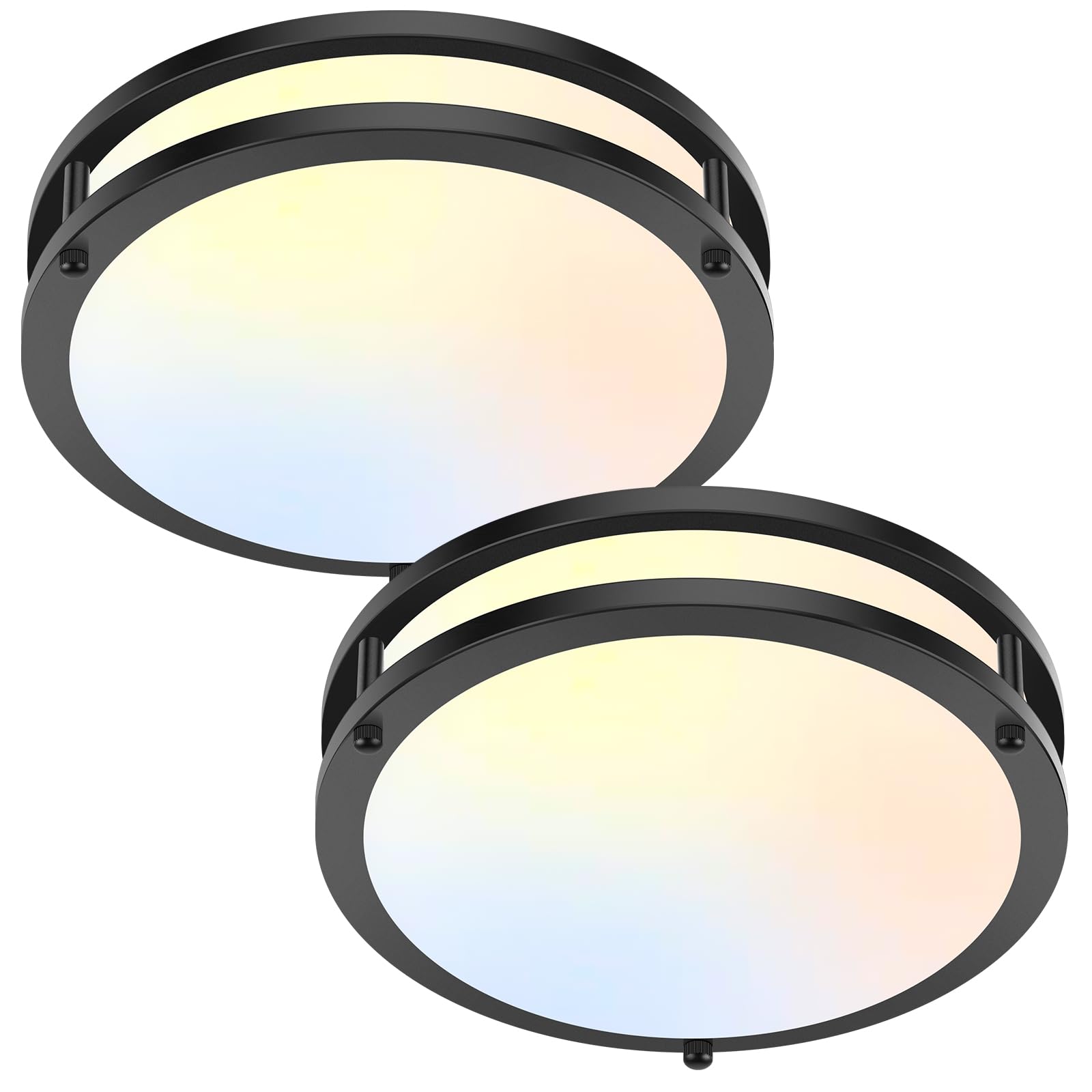 Flush Mount Ceiling Light Black, 30W 4000Lm 5CCT Dimmable LED Ceiling Light Fixture, 2700K/3000K/4000K/5000K/6500K Adjustable 10 Inch for Hallway Bedroom Bathroom Kitchen Closet Offices, Set of 2