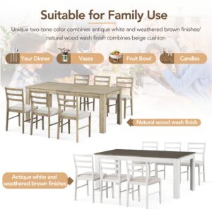 LUMISOL 7 Piece Kitchen Dining Set with Extendable Table with Storage Drawers and Upholstered Chairs Farmhouse Rustic Dining Room Table Set