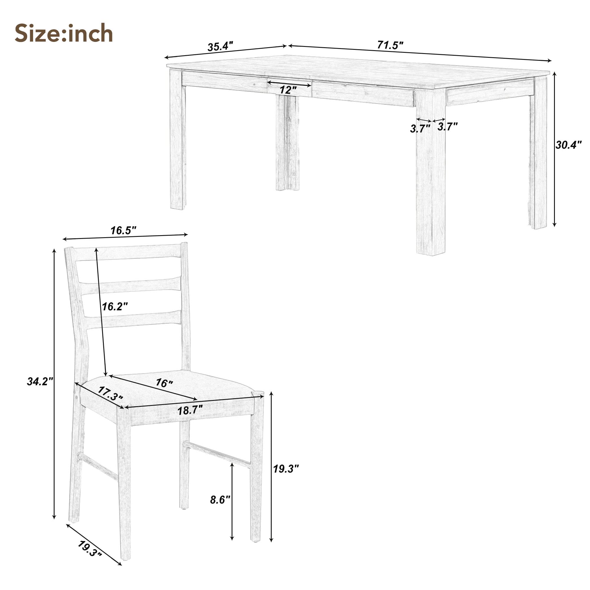 LUMISOL 7 Piece Kitchen Dining Set with Extendable Table with Storage Drawers and Upholstered Chairs Farmhouse Rustic Dining Room Table Set