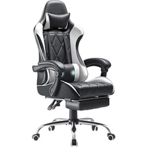 homall gaming chair, computer chair with footrest and massage lumbar support, ergonomic high back video game chair with swivel seat and headrest (white)