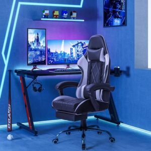 Homall Gaming Chair, Computer Chair with Footrest and Massage Lumbar Support, Ergonomic High Back Video Game Chair with Swivel Seat and Headrest (White)