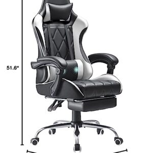 Homall Gaming Chair, Computer Chair with Footrest and Massage Lumbar Support, Ergonomic High Back Video Game Chair with Swivel Seat and Headrest (White)